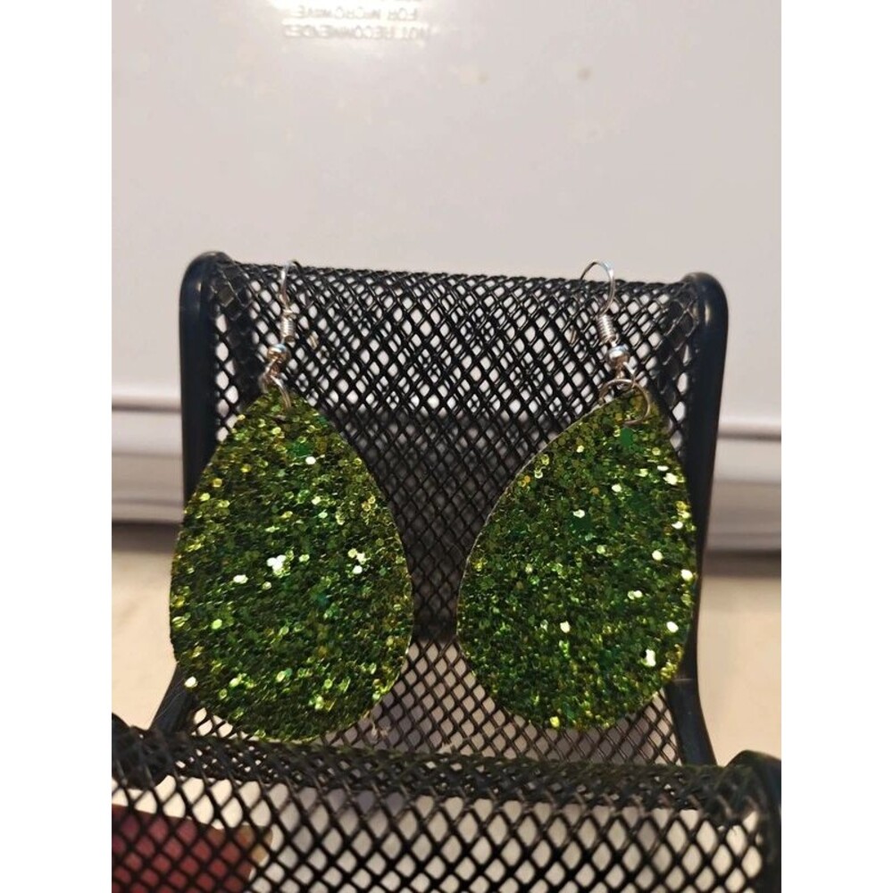 Handmade Green Glitter Teardrop Earrings